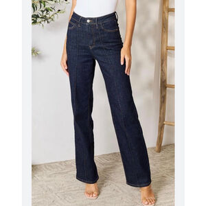 Judy Blue Dark Blue High Waist Wide Leg Jeans Size 29, front seam, red zipper.